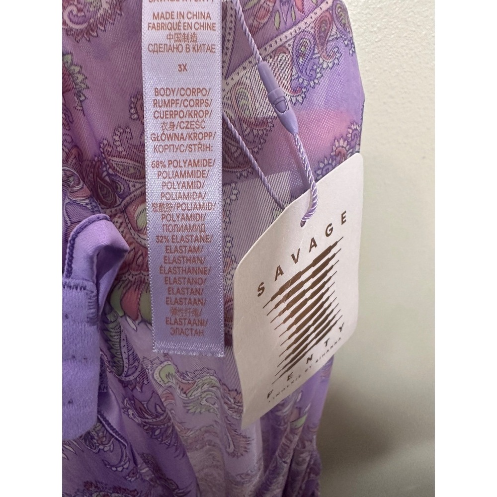 Savage X Fenty Purple Paisley Sheer Mesh Stirrup Leggings Strappy V-Waist 3X NWT - Picture 7 of 8